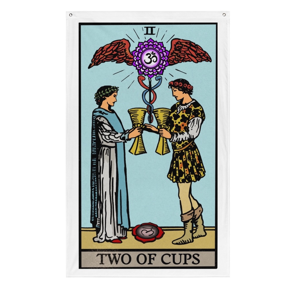 Two of Cups Tarot Card Wall Tapestry | Chakra Series, Root Chakra - Crown Chakra